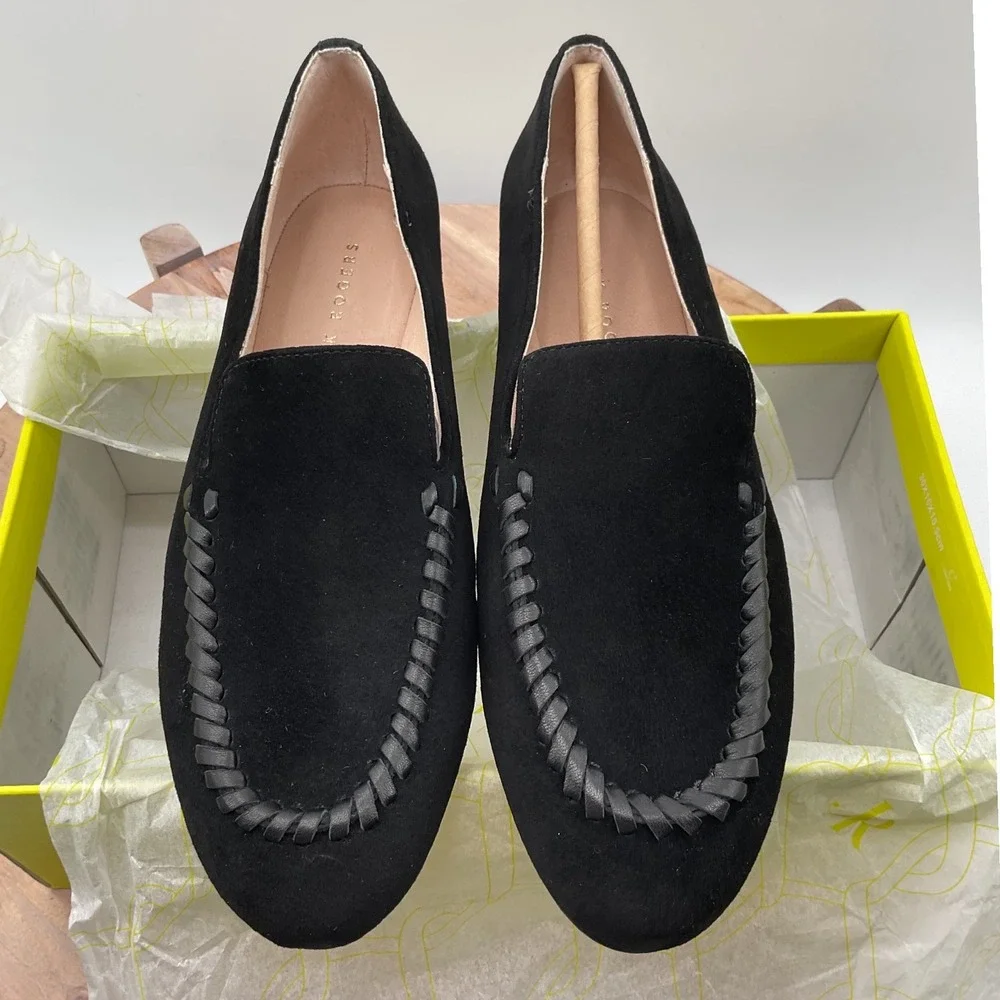 Jack Rogers Camden Loafer Black Suede Whipstitch Flats Shoes 9M New